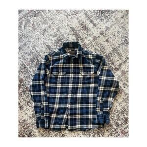 Orvis Men's Flannel Button Down Shirt Blue/White Medium